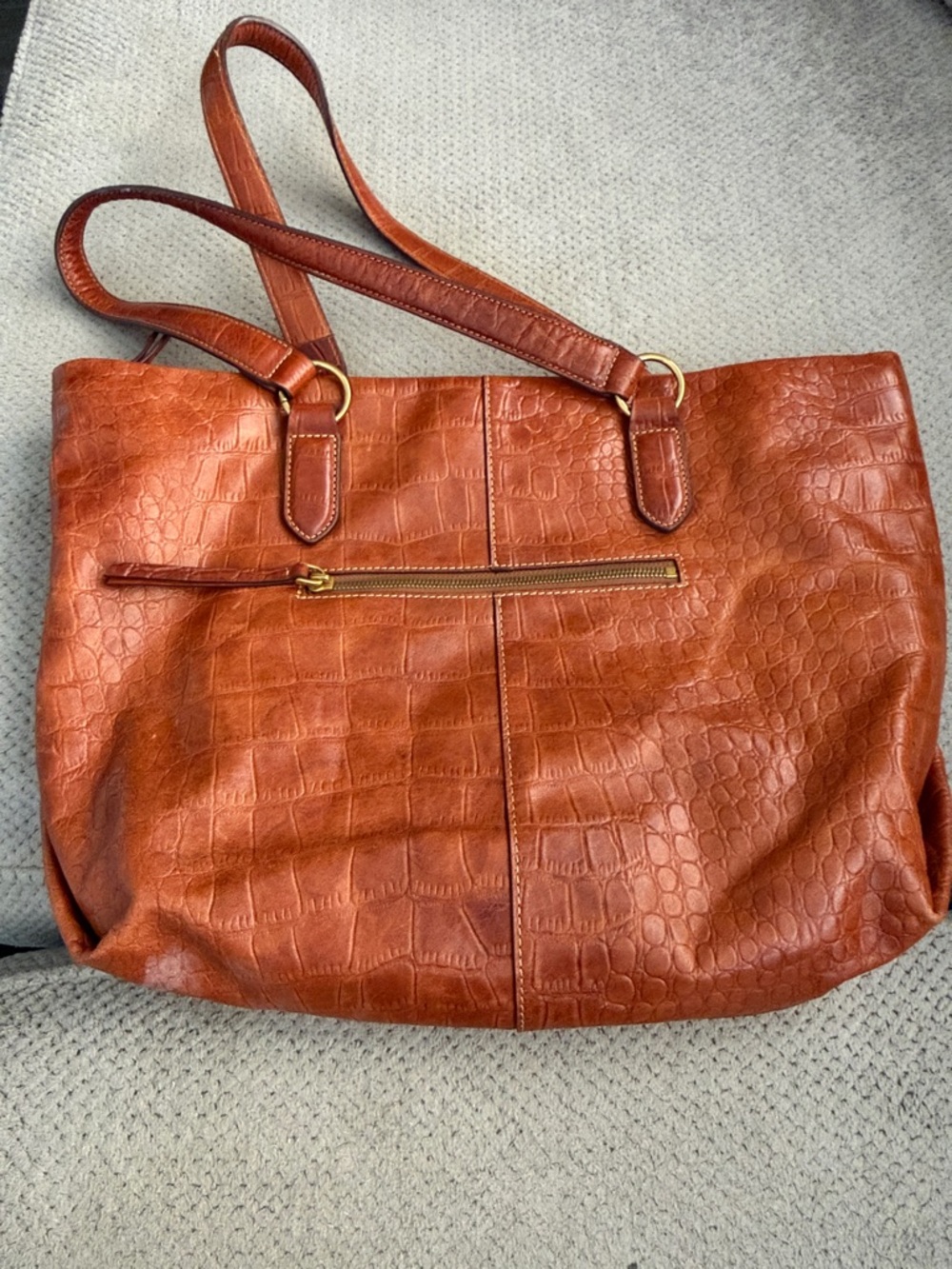margot Croc-Embossed Burnt Orange Leather Tote - Picture 3 of 5